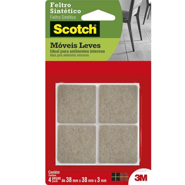 Feltro Sintético para Móveis Leves 3M Scotch Quadrado Marrom Extra Grande - 4 unidades - PT 4 UN