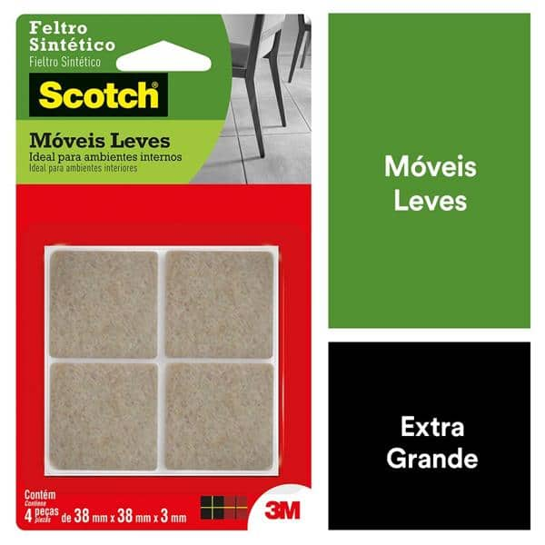 Feltro Sintético para Móveis Leves 3M Scotch Quadrado Marrom Extra Grande - 4 unidades - PT 4 UN