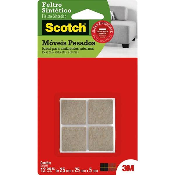 Feltro Sintético para Móveis Pesados 3M Scotch Quadrado Marrom Grande - 12 unidades - PT 12 UN