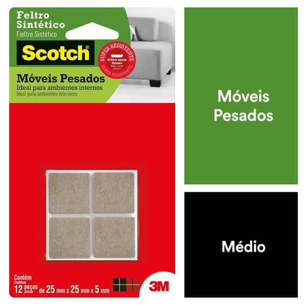 Feltro Sintético para Móveis Pesados 3M Scotch Quadrado Marrom Grande - 12 unidades - PT 12 UN