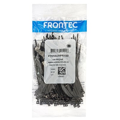 Abraçadeira de nylon 2,5x100 preto F7010UV Frontec PT 100 UN