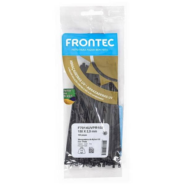 Abraçadeira de nylon UV, 150 x 2,5mm, Preta, F7014UVPR1, Frontec - PT 100 UN