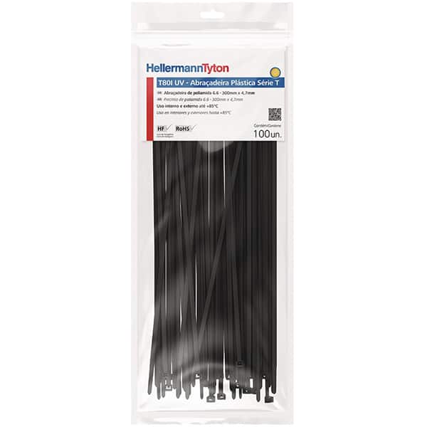 Abraçadeira de nylon 300x4,7mm preta 010111581 Hellermanntyton PT 100 UN