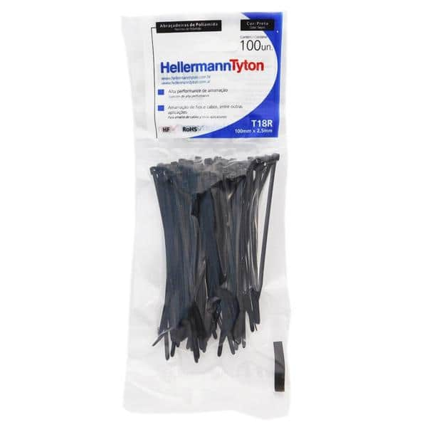 Abraçadeira de nylon 2,5x100mm preto T18R Hellermanntyton PT 100 UN