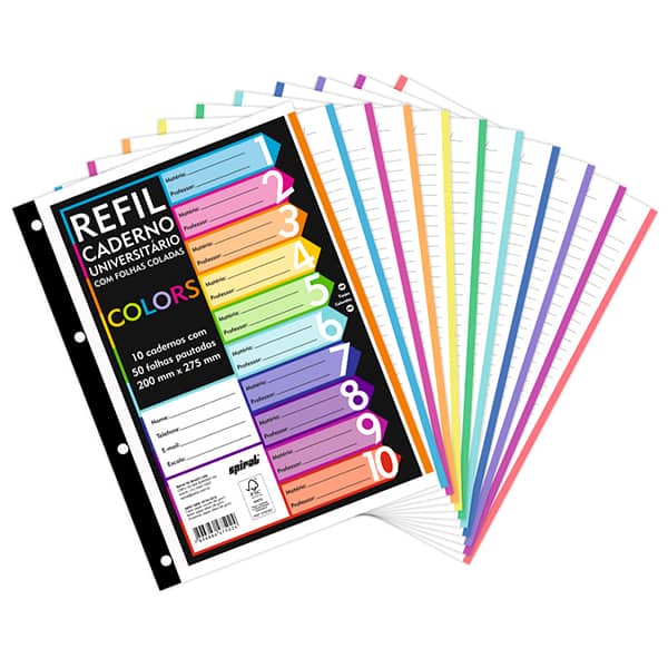 Caderno Universitário com 500 Folhas Coloridas - Compatível com Fichário e Caderno Argolado - Spiral PT 10 UN Caderno Universitário com 500 Folhas Coloridas - Compatível com Fichário e Caderno Argolado - Spiral PT 10 UN