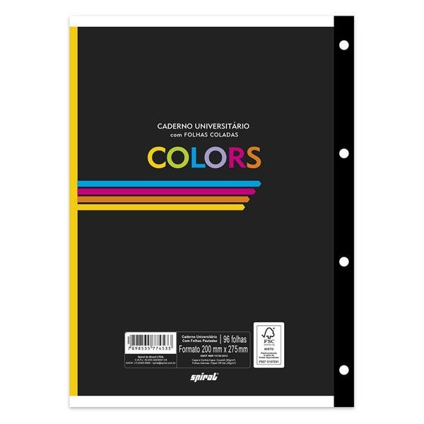 Caderno Universitário com 96 folhas coladas colors 74533 Spiral PT 1 UN