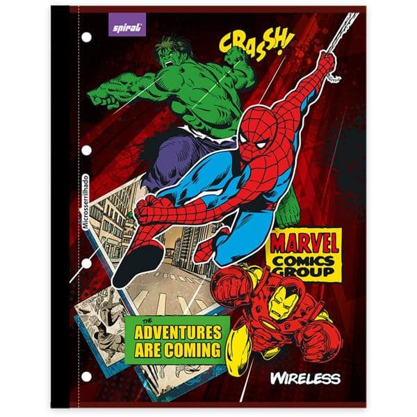 Caderno univ.1x1 96fls coladas Wireless Marvel 20411 Spiral Mv PT 1 UN