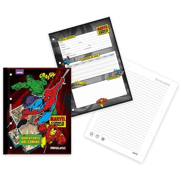 Caderno univ.1x1 96fls coladas Wireless Marvel 20411 Spiral Mv PT 1 UN