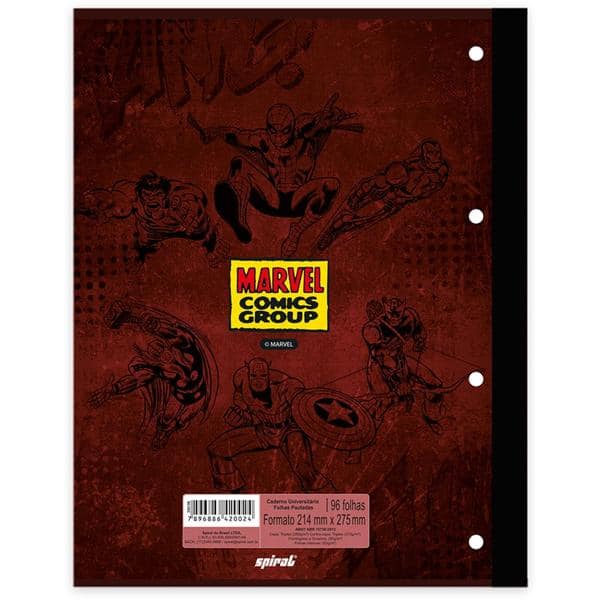 Caderno univ.1x1 96fls coladas Wireless Marvel 20411 Spiral Mv PT 1 UN