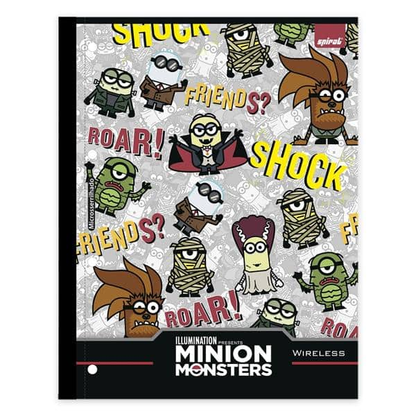 Caderno univ.1x1 96fls coladas Wireless Minion 20412 Spiral Mim PT 1 UN