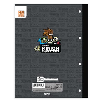 Caderno univ.1x1 96fls coladas Wireless Minion 20412 Spiral Mim PT 1 UN