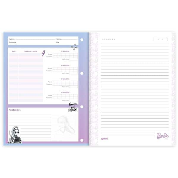 Caderno universitário 1x1 80 folhas coladas wireless Barbie 213107 Spiral PT 1 UN