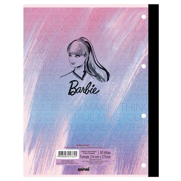 Caderno universitário 1x1 80 folhas coladas wireless Barbie 213107 Spiral PT 1 UN