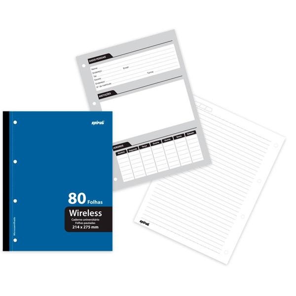 Caderno universitário 1x1 80 folhas coladas wireless Azul 213178 Spiral PT 1 UN