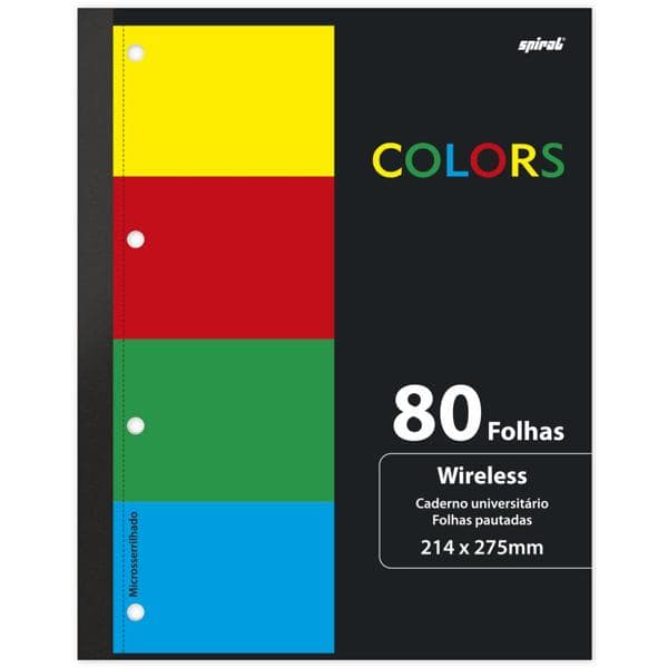 Caderno universitário 1x1 80 folhas coladas wireless Colors 213179 Spiral PT 1 UN