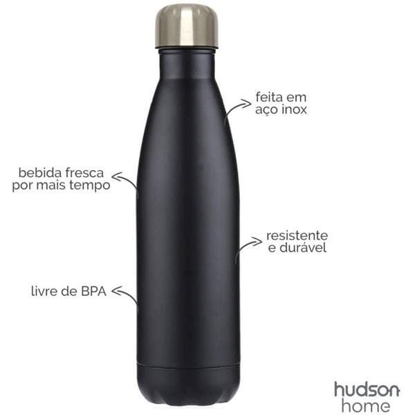 Garrafa em aço inox, 750ml, Preta, HH-0242, Ningbo - CX 1 UN