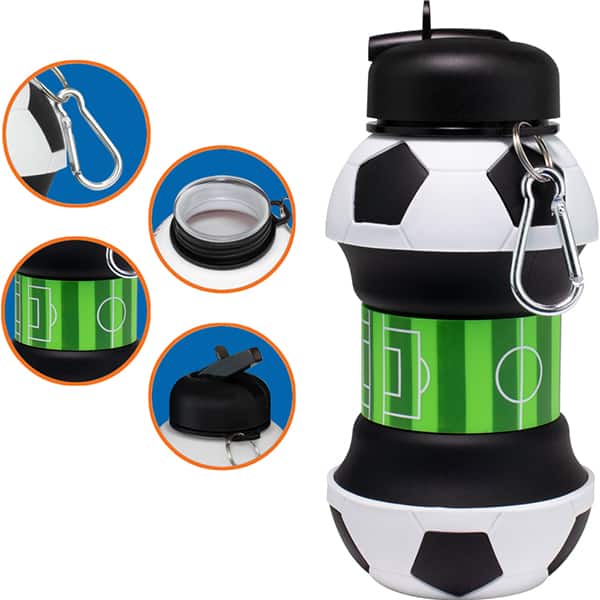 Garrafa escolar retrátil, Bola de Futebol, 520ml, 8726, Maccabi - PT 1 UN