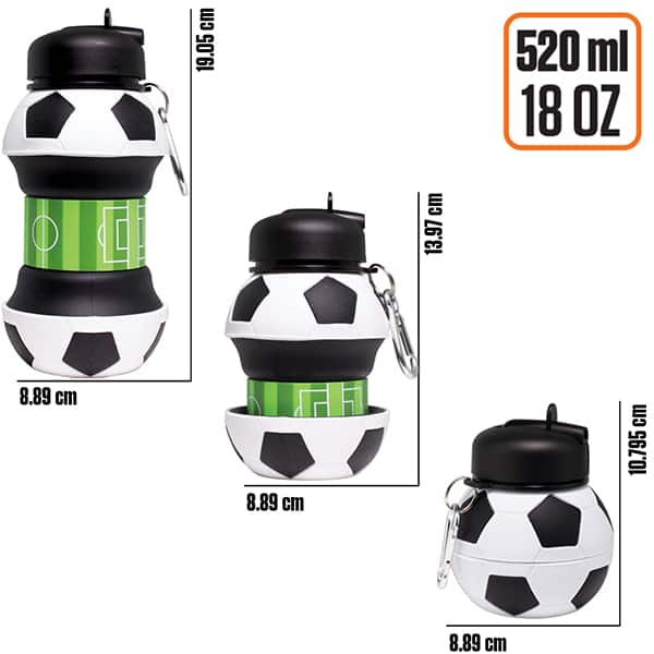 Garrafa escolar retrátil, Bola de Futebol, 520ml, 8726, Maccabi - PT 1 UN