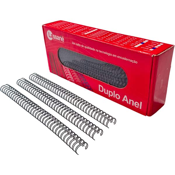 Garra duplo anel para encadernações, 9/16, Preto, 34A passo 3x1 para 110 folhas, 91538, Lassane - CX 1 UN Garra duplo anel para encadernações, 9/16, Preto, 34A passo 3x1 para 110 folhas, 91538, Lassane - CX 1 UN