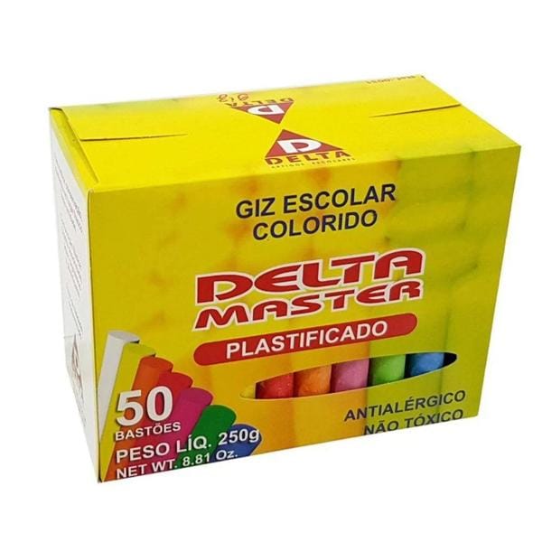 Giz escolar plastificado colorido c/50 palitos 3152 Delta CX 1 UN