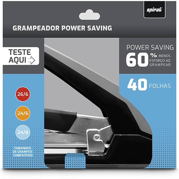 Grampeador Power Saving 24/6 - 24/8 - 26/6 para até 40 Folhas, 60% Menos Esforço ao Grampear Preto, 4958a, Spiral - CX 1 UN