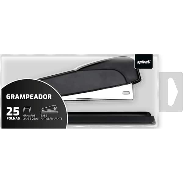 Grampeador 24/6 e 26/6 para até 25 folhas, Preto, 4963, Spiral - CX 1 UN