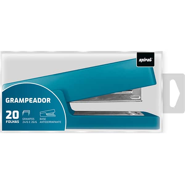 Grampeador 24/6 e 26/6 para até 20 folhas, Azul, 4965, Spiral - CX 1 UN