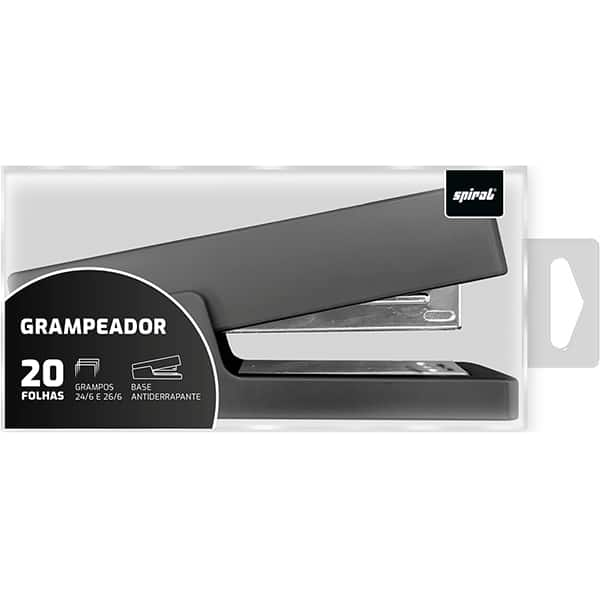 Grampeador 24/6 e 26/6 para até 20 folhas, Cinza, 4965, Spiral - CX 1 UN