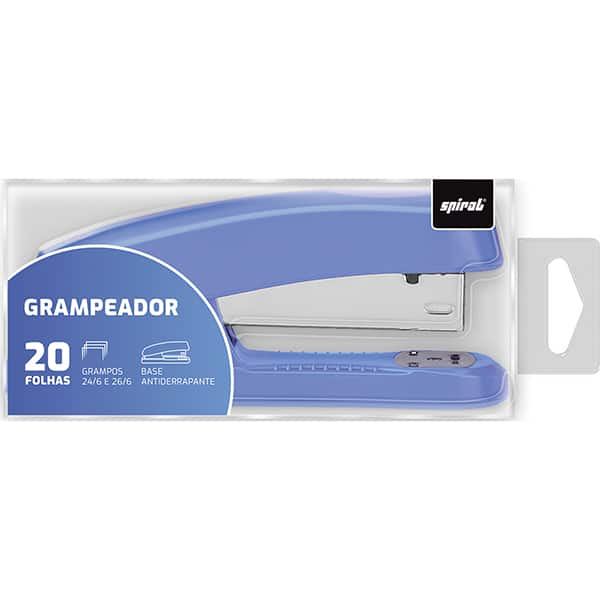 Grampeador 24/6 e 26/6 para até 20 Folhas, com Base Antiderrapante Azul, 4966c, Spiral - CX 1 UN