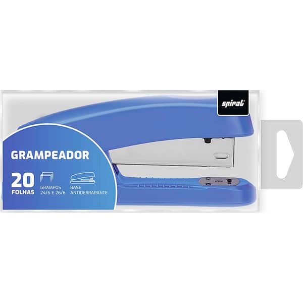 Grampeador 24/6 e 26/6 para até 20 Folhas, com Base Antiderrapante Azul, 4966, Spiral - CX 1 UN Grampeador 24/6 e 26/6 para até 20 Folhas, com Base Antiderrapante Azul, 4966, Spiral - CX 1 UN