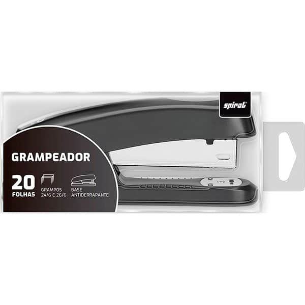 Grampeador 24/6 e 26/6 para até 20 Folhas, com Base Antiderrapante Preto, 4966a, Spiral - CX 1 UN Grampeador 24/6 e 26/6 para até 20 Folhas, com Base Antiderrapante Preto, 4966a, Spiral - CX 1 UN