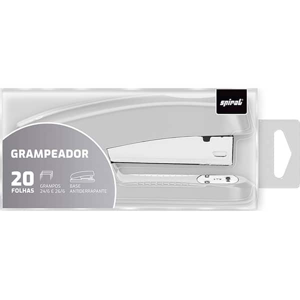 Grampeador 24/6 e 26/6 para até 20 Folhas, com Base Antiderrapante Cinza, 4966, Spiral - CX 1 UN