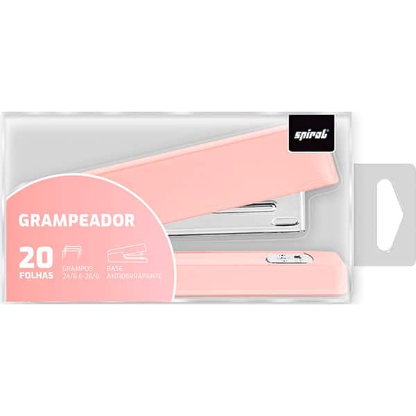 Grampeador 24/6 e 26/6 para até 20 Folhas, com Base Antiderrapante Rosa, 4967, Spiral - CX 1 UN Grampeador 24/6 e 26/6 para até 20 Folhas, com Base Antiderrapante Rosa, 4967, Spiral - CX 1 UN