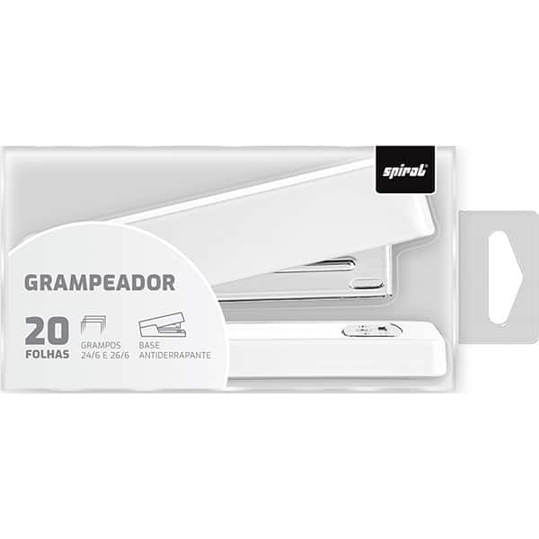 Grampeador 24/6 e 26/6 para até 20 folhas, Branco, 4967, Spiral - CX 1 UN