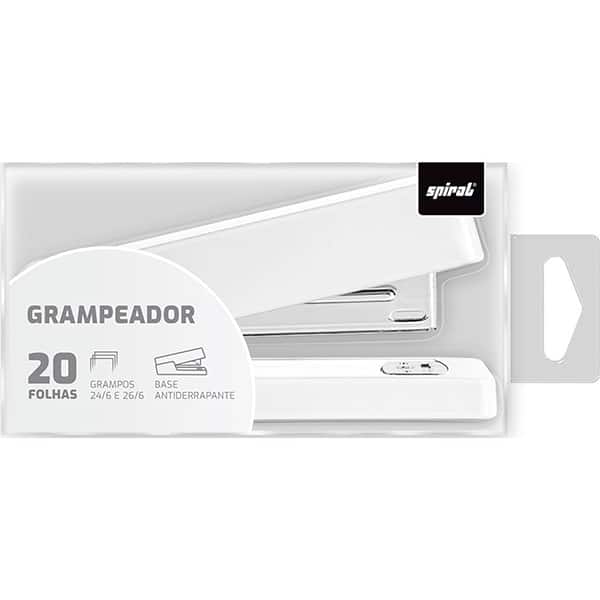 Grampeador 24/6 e 26/6 para até 20 Folhas, com Base Antiderrapante Branco, 4967, Spiral - CX 1 UN Grampeador 24/6 e 26/6 para até 20 Folhas, com Base Antiderrapante Branco, 4967, Spiral - CX 1 UN