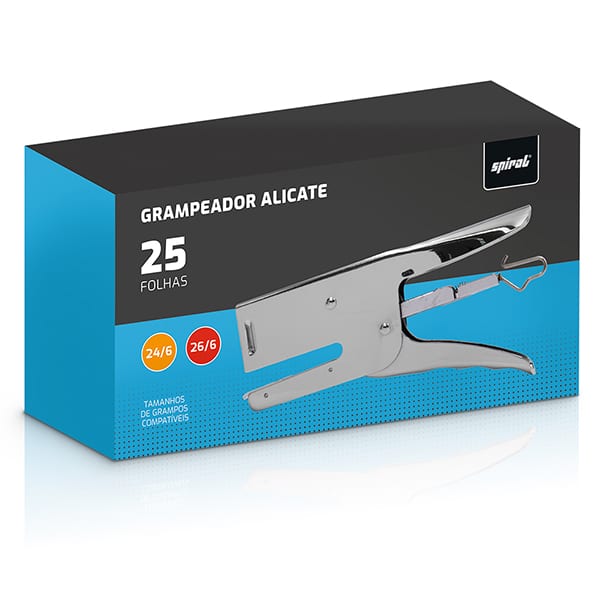 Grampeador Alicate, 24/6 e 26/6, para até 25 folhas, Prata, 4960, Spiral - CX 1 UN