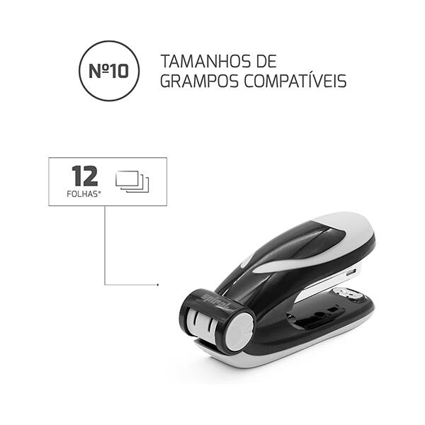 Grampeador nº 10, para até 12 folhas, Preto, Spiral - CX 1 UN