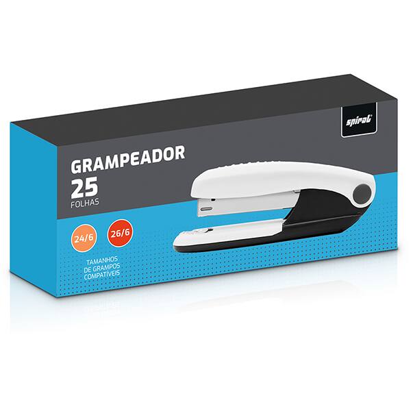 Grampeador 24/6 e 26/6 para até 25 Folhas, Preto e Branco, 2930a, Spiral - CX 1 UN