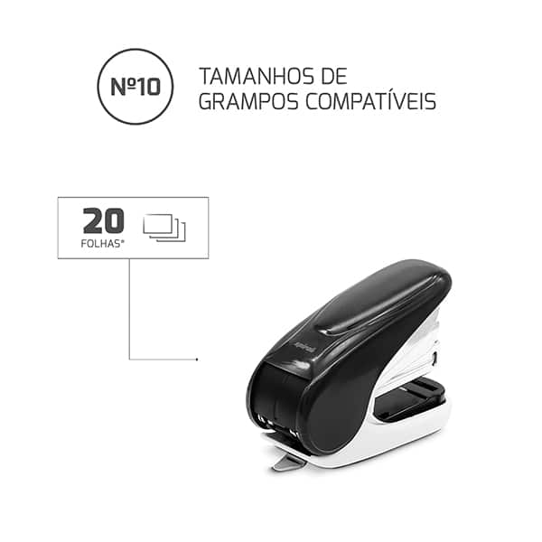 Grampeador Mini 10, para até 20 folhas, Preto, Spiral - CX 1 UN