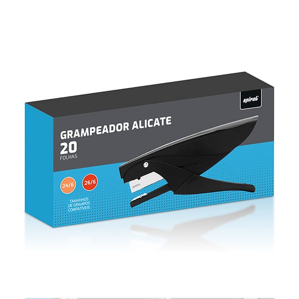 Grampeador Alicate, 24/6 e 26/6, para até 20 folhas, Preto, Spiral - CX 1 UN