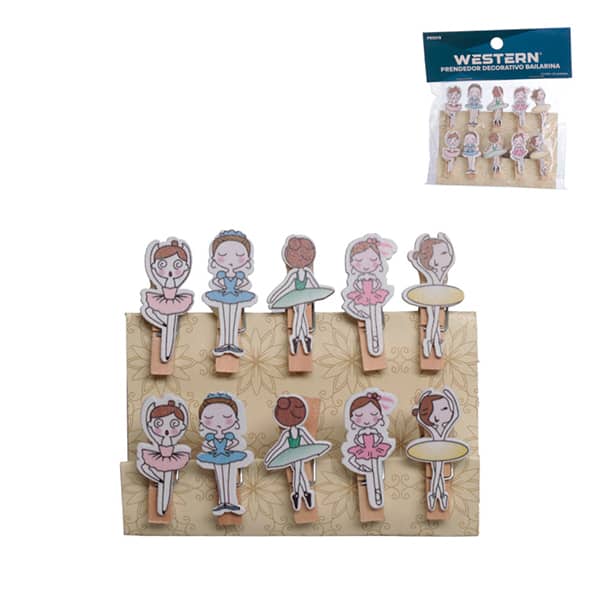 Mini prendedor de madeira decorativo, Bailarina, PRS019, Western - PT 10 UN