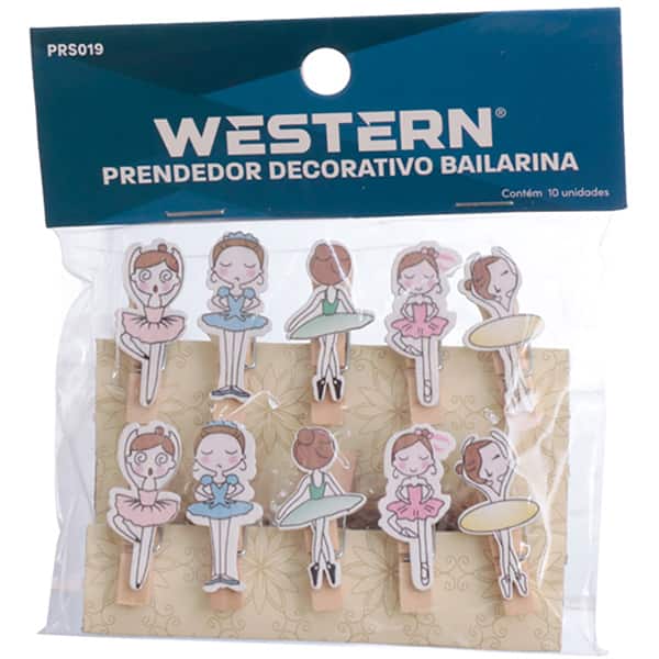 Mini prendedor de madeira decorativo, Bailarina, PRS019, Western - PT 10 UN