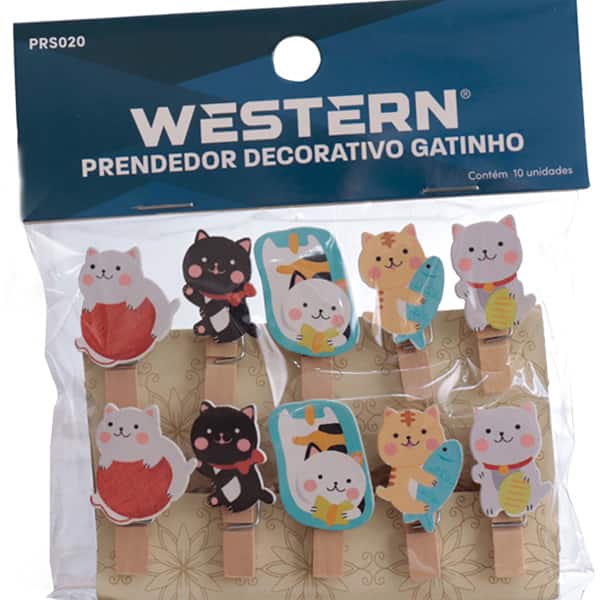 Mini prendedor de madeira decorativo, Gatinho, PRS020, Western - PT 10 UN