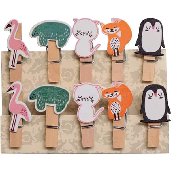 Mini prendedor de madeira decorativo, Animais, PRS021, Western - PT 10 UN
