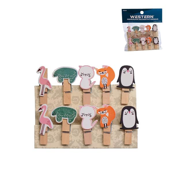 Mini prendedor de madeira decorativo, Animais, PRS021, Western - PT 10 UN