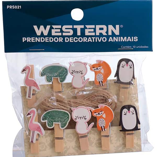 Mini prendedor de madeira decorativo, Animais, PRS021, Western - PT 10 UN