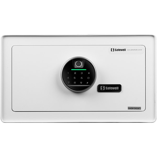 Cofre eletrônico digital com biometria, 23cm x 40,5cm x 33,5cm, Branco, E9008E, Safewell - CX 1 UN