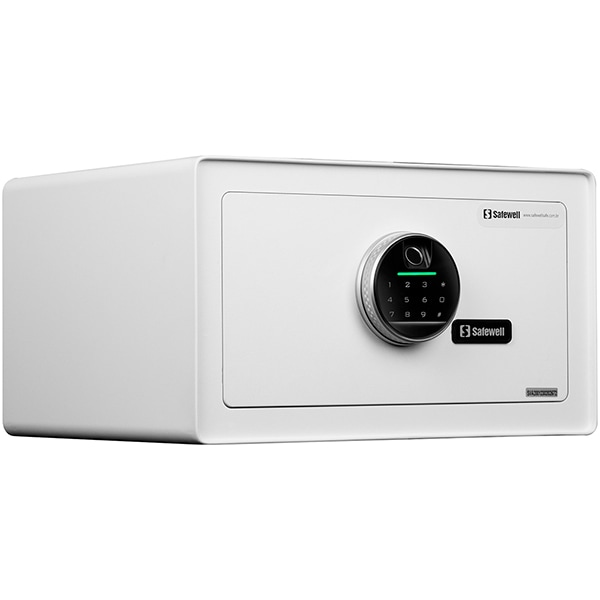 Cofre eletrônico digital com biometria, 23cm x 40,5cm x 33,5cm, Branco, E9008E, Safewell - CX 1 UN