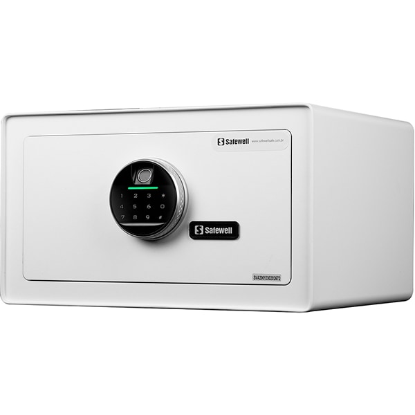 Cofre eletrônico digital com biometria, 23cm x 40,5cm x 33,5cm, Branco, E9008E, Safewell - CX 1 UN