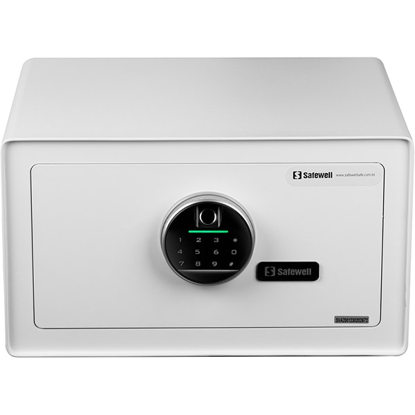 Cofre eletrônico digital com biometria, 23cm x 40,5cm x 33,5cm, Branco, E9008E, Safewell - CX 1 UN